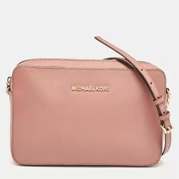 Michael Kors Old Rose Leather Large East West Jet Set Crossbody Bag pink