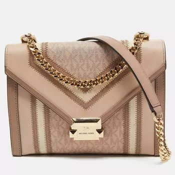 Michael Kors Old Rose Signature Большая сумка на плечо Whitney из плотной ткани и кожи с покрытием розовая