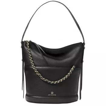 Michael Kors Reese MK Signature Кожаная сумка-хобо через плечо черный кожаный золотой