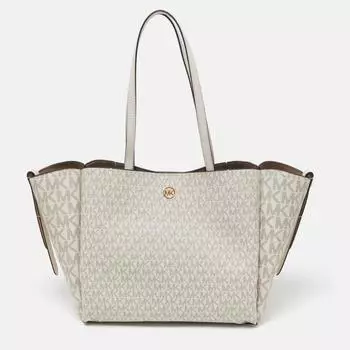 Michael Kors Signature Coated Canvas And Leather Freya Tote cream