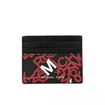 Michael Kors Slim MK Signature Высокий кожаный чехол для карточек красный кожаный черный