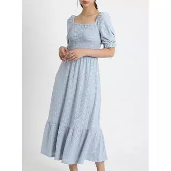 MICHAEL KORS [Special Price] Smock Puff Sleeve Midi Dress JS381SN5QX2199 Light Chambray