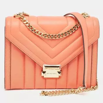 Michael Kors Стеганая кожаная сумка на плечо Whitney персикового цвета оранжевого цвета