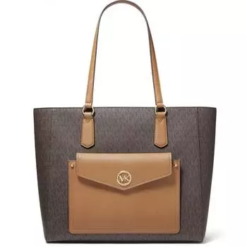 Michael Kors Женская сумка Joey MK Signature TZ с карманами на кнопках коричневая