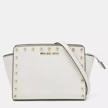 Michael KorsSaffiano Studded Leather Small Selma Crossbody Bag white