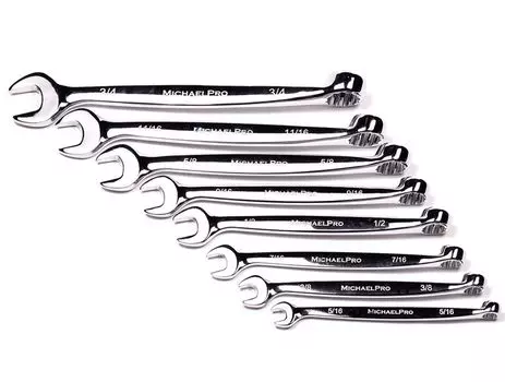 MichaelPro 8 шт. Комбинированный гаечный ключ SAE, запатентованная спиральная рукоятка, гаечный ключ с открытым зевом, 15-градусный изогнутый ключ, набор ключей SAE для механиков чёрный