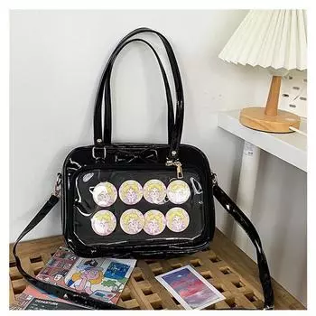 Micro Cartoon Backpack Snack Volume Two-Dimensional Good-looking Doll Bag out Transparent One-Shoulder Crossbody Bag Uniform Minority All-Match Black naked bag without Badge