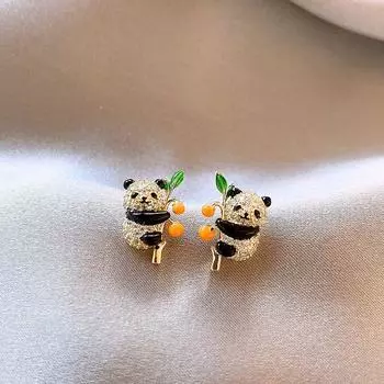 Micro-Inlaid Lucky Persimmon Stud Earrings Female Niche Style Unique Zircon Red Panda Earrings [Persimmon Ruyi]]