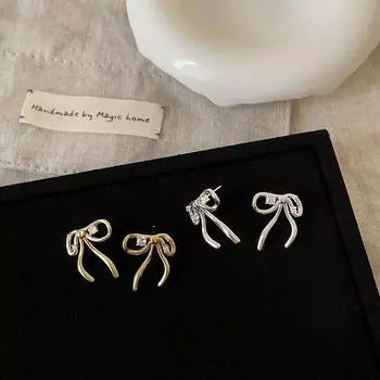 Micro-Inlaid Zircon Bow Stud Earrings Women S Simple And Exquisite High-End Personality Unique Temperament Elegant Versatile Earrings