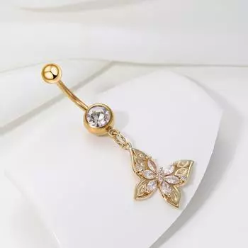 Micro-inlaid zircon niche design gold butterfly belly button buckle personalized no punching piercing belly button clip versatile navel nail