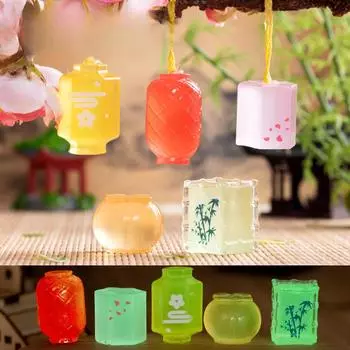 Micro Landscape Glow-in-the-dark Lantern Resin Ornament Diy Decorative Accessories Desktop Car Mounted Ornaments Luminous Lantern 10pcs