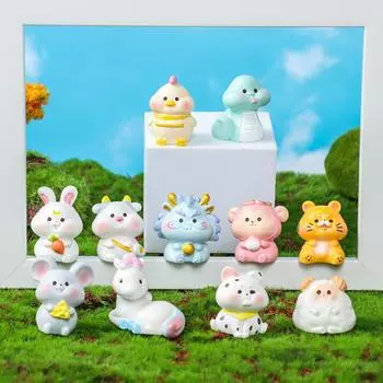 Micro Landscape of The Twelve Zodiac Animals Cute Resin Tiger Miniature Zodiac Figurine Garden Ornament DIY Home Decor