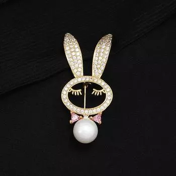Micro-set crystal zircon rabbit brooch women s niche high-end zodiac rabbit pearl pin high-end suit accessories trend