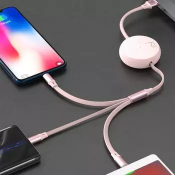 Micro USB/ Type C/IOS 3 в 1 выдвижной кабель для передачи данных телескопический кабель для зарядки телефона фиолетовый