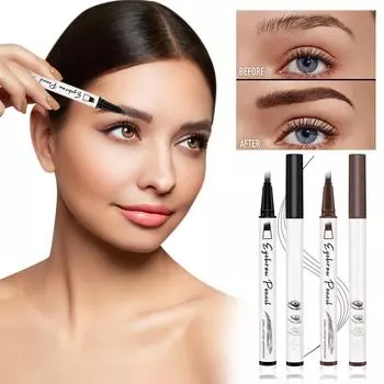 Microblading Eyebrow Pen Карандаш для бровей Волшебный 2-в-1 двухсторонний карандаш для бровей для женщин с 4-разветвленным кончиком Создайте естественные брови, похожие на волоски One Size чёрный
