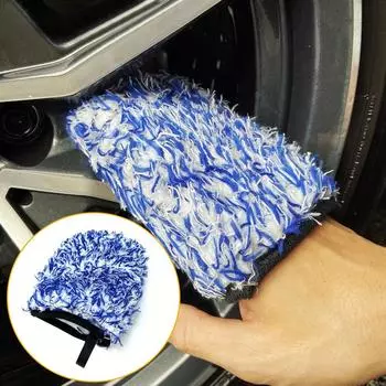 Microfiber Car Wash Glove Double-Side Finger Pocket Car Wheel Wash Mitt for Car Cleaning Auto Detailing Washing Accessories синий