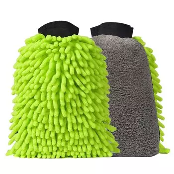 Microfiber Car Wash Gloves - 2 Piece - Front Chenille Material, Microfiber Cloth on 24.5*17*2cm