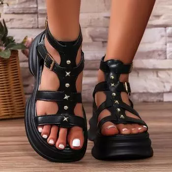 Microfiber Leather Boots Comfy Breathable Peep Toe Women Slippers Summer Buckle Rubber Sandals Hollow Flats Shoes 35 бежевый