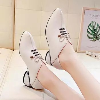 Microfiber Leather Shoes Woman Mid Heels Women Casual Shoe Korea Style Block Heel Slip on Footware for Office Lady Beige BLACK 35