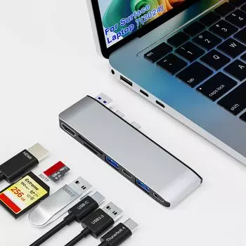 Microsoft Surface Laptop 7 Hub 4K Thunerbolt 4 2x тройной дисплей ноутбук USB Hub для Surface Laptop 7 ноутбук HDMI, USB-C (8k видео+40 Гбит/с данных+100 Вт