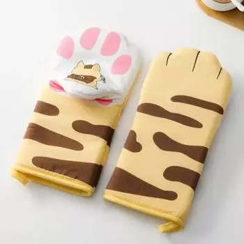 Microwave Cotton Gloves Cute Cat Paws Oven Insulation Gloves Single Kitchen Baking Supplies Silicone Oven Mitts Cooking Glove белый