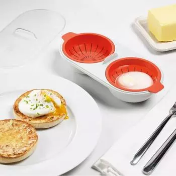 Microwave Egg Poacher Double-Cup Egg Boiler Hot Spring Egg Mold Kitchen Steamed Egg Set Microwave Ovens Cooking Tools оранжевый