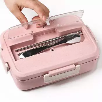 Microwave Lunch Box Wheat Straw Dinnerware Food Storage Container Bento Box Children Kids School Office розовый