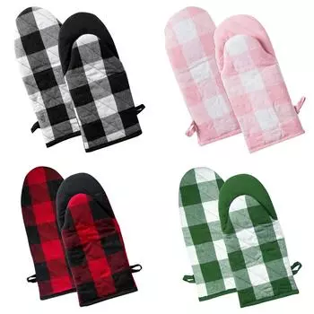 Перчатки для микроволновой печи, кухонные высокотемпературные противоожоговые толстые хлопковые перчатки (Набор из 2) One Size зелёный