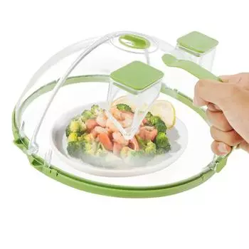 Microwave Splatter Cover With Water Steamer Clear Collapsible Microwave Plate Lid Kitchen Food Cooking Heat Resistant Splash зелёный