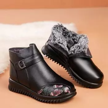 Mid-Aged and Elderly Women s Winter Warm Genuine Leather Cotton Shoes Mom s Comfortable Fleece Lined Anti-Slip Ankle Boots 35