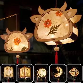 Mid Autumn Festival Lantern Making DIY Material Portable Chinese Palace Lanterns Moon Festival Rabbit Light Flower Lamp Decor 1 Pcs