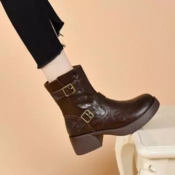 Mid Calf Boots Martin Boots Casual Leather Boots Cotton Boots 34 чёрный