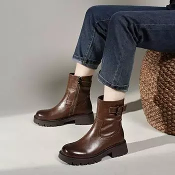 Ботинки средней высоты Ботинки Martin Ботинки на плоской подошве Прямые кожаные ботинки 34 чёрный