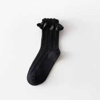 Mid-calf Bubble Lace Lolita Women s Socks, Mesh Twist Breathable Socks, Sweet Cotton Socks, Thin Spring 1 pair чёрный