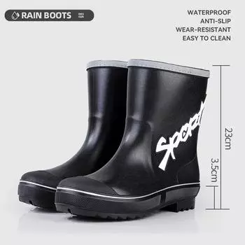 Mid-calf Rain Boots Men Slip-on Waterproof Rubber Rain Shoes Work Mud Boots Warm Durable Non-slip Boots Farming Fishing Camp 40-41