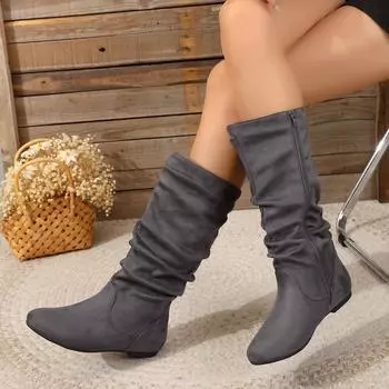 Mid-calf Women s Boots Winter New Platform Flat Shoes for Women Fashion Side Zipper Female Vintage Casual Ladies Riding Boot 36
