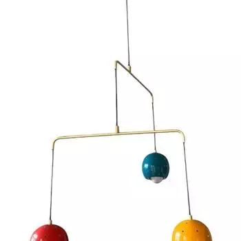 Mid-Century Brass Modern Mobile Chandelier 3 light pendant chandelier Colorful Rectangular Orb Light Fixture