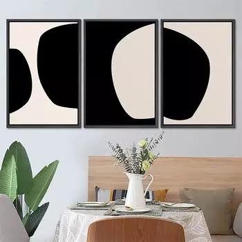 Mid Century Modern Abstract Geometric Art Print Line Poster Beige And Black Arch Canvas Painting Wall Picture Living Room Decor 21x30cm No Framed