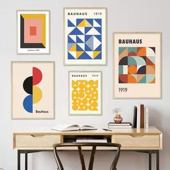 Mid Century Modern Bauhaus Abstract Geometry Exhibition Canvas PaintingPosters Wall Art Pictures Prints Living Room Home Decor 21x30cm No Framed