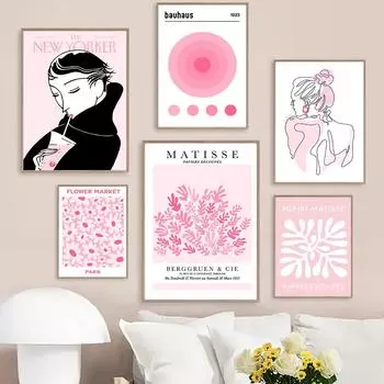 Современный Матисс середины века Галерея Печати Стена Баухаус Плакат Датская Пастель Женское Линейное Искусство Холст Картина Домашний Декор Картины 21x30cm No Framed