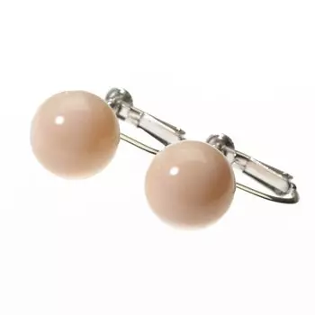 Mid coral round undyed earrings, silver, beads, розовый