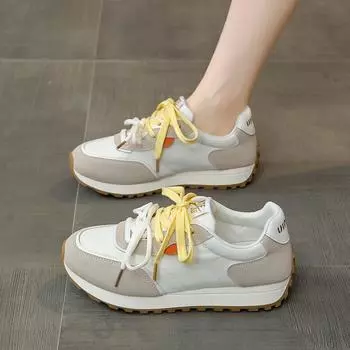 Кроссовки из микрофибры на среднем каблуке, женские туфли разных цветов, распродажа, модная пошивочная обувь на весну для женщин из вулканизированной кожи 35