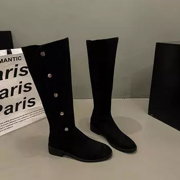 Современные сапоги на квадратном каблуке средней высоты, женские сапоги до середины икры, новые заклепки с круглой головкой, оригинальные женские сапоги 35