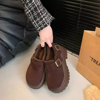 Mid Heel Square Heel Pumps Round Toe Buckle Strap Women s Shoes on Sale 2024 New Spring/autumn Solid Pumps Sapatos Femininos 35 коричневый