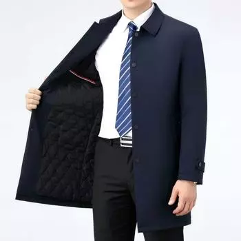 Mid-length Cotton Coat Winter Middle-aged Dad s Cotton Windbreaker Business Casual Thickened Lapel Cotton Coat 170