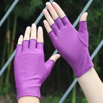 Mid-Length Half Finger Gloves Summer Sun Protection Tea Picking Gloves Women Spring and Autumn Thin Electric Car Etiquette Elastic Gloves Manicure Short half-finger purple