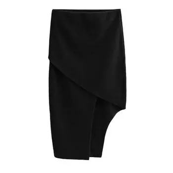 Mid Length Long Length Asymmetrical Hip-Wrapped Women s Skirt Spring New Asymmetric Dislocation Cross-Wrapped Elastic Elegant Mid-Length Skirt Black S