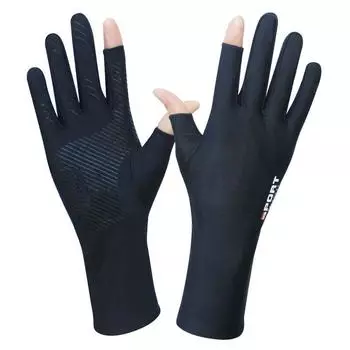 Mid-Length Non Slip Gloves Men s and Women s Sunscreen Lotion Finger Touch Screen Driving and Fishing Thin Breathable Tight Elastic Black and Gray Men Black