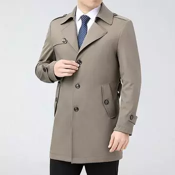 Mid-length Windbreaker Men s Autumn Business Casual Suit Collar Jacket Middle-aged Dad s Mulberry Silk Men s Top 170