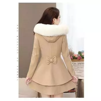 Mid-length Women s Woolen Coat Nizi Coat Autumn and Winter Contrast Color Fur Collar Skirt M